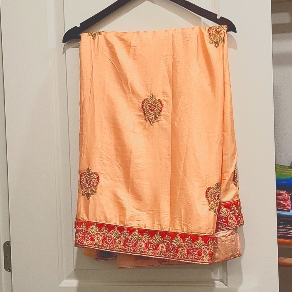 👰‍♀️ Heavy Bridal Satin Silk Saree ✨ Luxe Embroidery • Wedding-Ready 💖